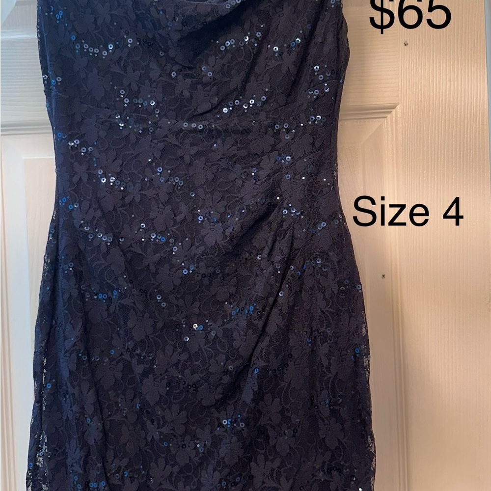 Elegant Navy Sequin Lace Dress